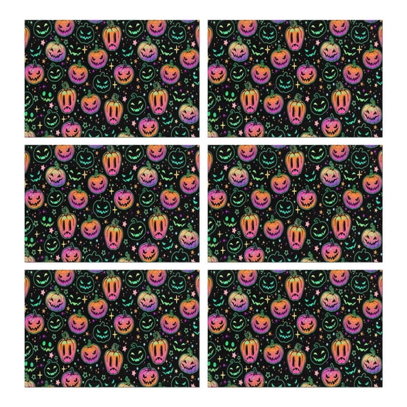 Colorful Halloween Pumpkins Summer Placemats Table Placemats Set Of 6-Linen Kitchen Washable Placemats Table Mats 11.8"x17.7" Non-Slip Heat Resistant
