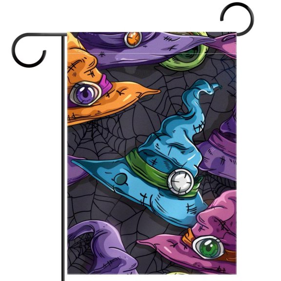 Colorful Halloween Witch Hats Seamless Pattern Double Sided Garden Flag Decorative Weather Resistant Yard Flag, Large DIY Vertical Flag for Farmhouse Patio Lawn, 28x40 Inch