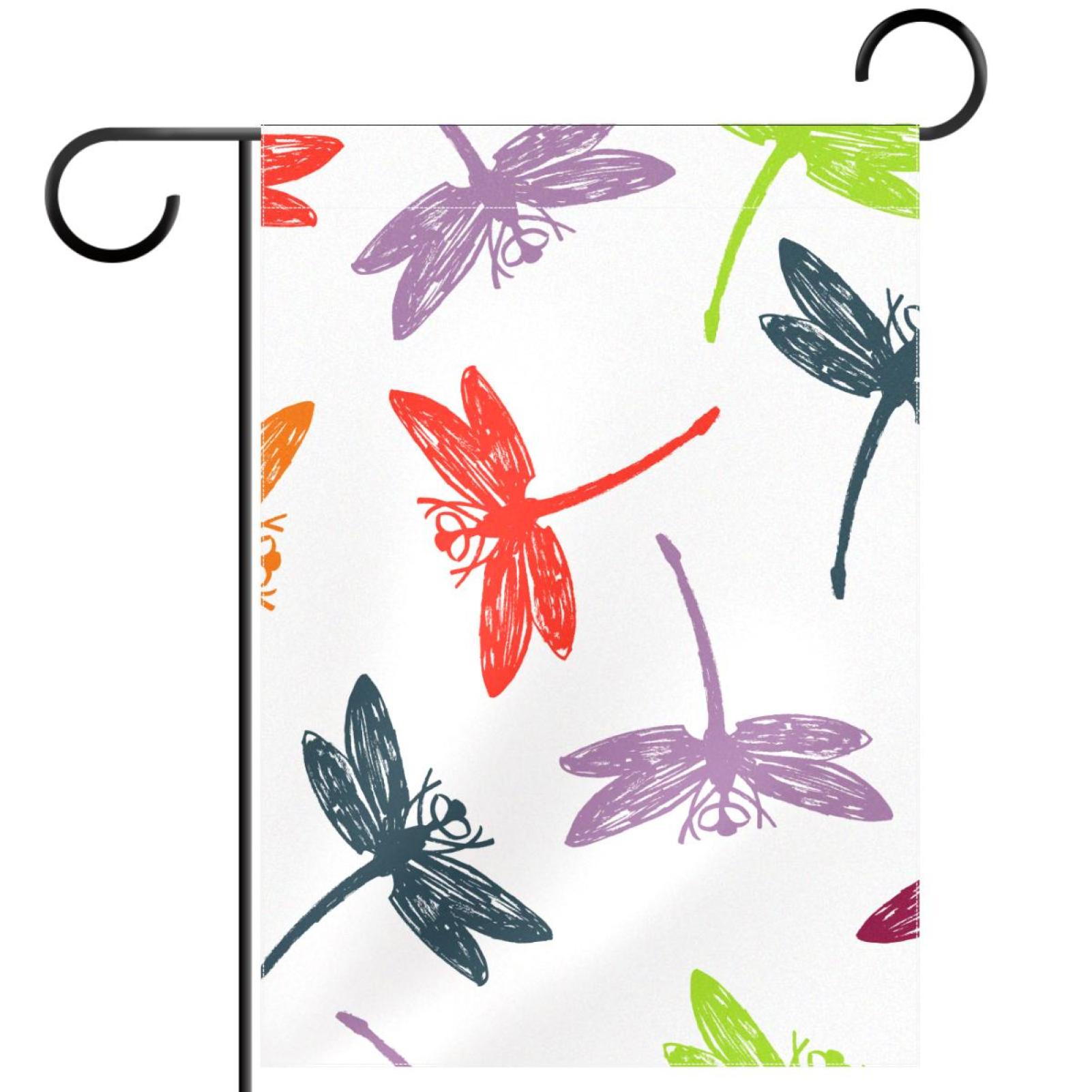 Colorful Hand Drawn Dragonfly Pattern Garden Banners Outdoor Flags for
