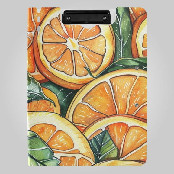 Colorful Hand Drawn Oranges Foldable Binder Folder Clipboard with Pen Slot Double Clips A4 Size File Storage