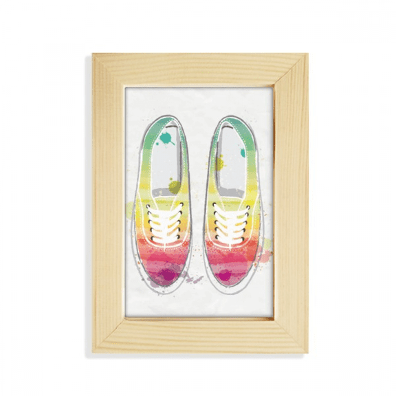 Colorful Hand Painted Canvas Shoes Pattern Desktop Display Photo Frame Picture Art Painting 5x7 inch