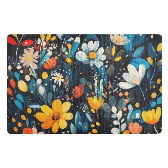 Colorful Hand Painted Flowers Floor Door Mat Outdoor Indoor for Home Entrance Welcome Mats 32"x20"