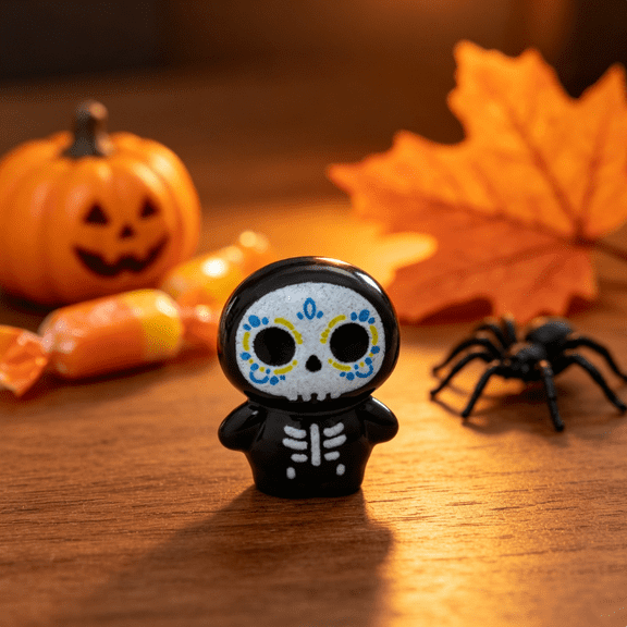 Colorful Hand Painted Resin Sugar Skull Mini Figurines Halloween Tabletop Decor for Cabinet Mantel Display
