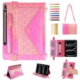 thumbnail image 1 of Colorful Handbag for Samsung Galaxy Tab S9 FE Plus/S9 Plus/S10 Plus, Stand PU Leather Cover with Crossbody Strap & Handstrap with elastic, Multi-Card Slots Cash Pen Slot Envelope Case, Rose, 1 of 10