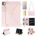 thumbnail image 1 of Colorful Handbag for iPad Pro 11" 2024 M4 5th Geneartion, Stand PU Leather Protection Cover with Crossbody Strap&Handstrap with elastic, Multi-Card Slots Cash Pocket Pen Slot Envelope Case, Pink, 1 of 10