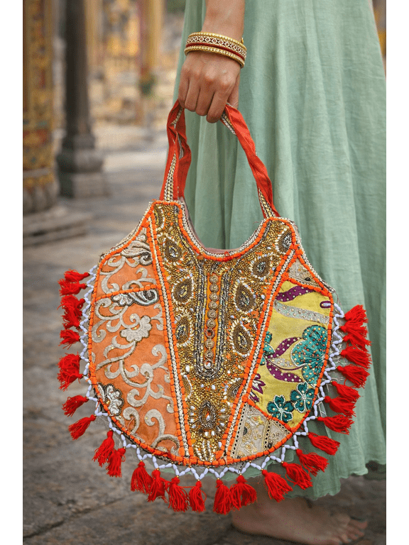 Colorful Handmade Embroidered Patchwork Boho Shoulder Bag with Tassels, Traditional Ethnic Design, Vibrant Floral Patterns, Stylish Everyday Fashion Accessory