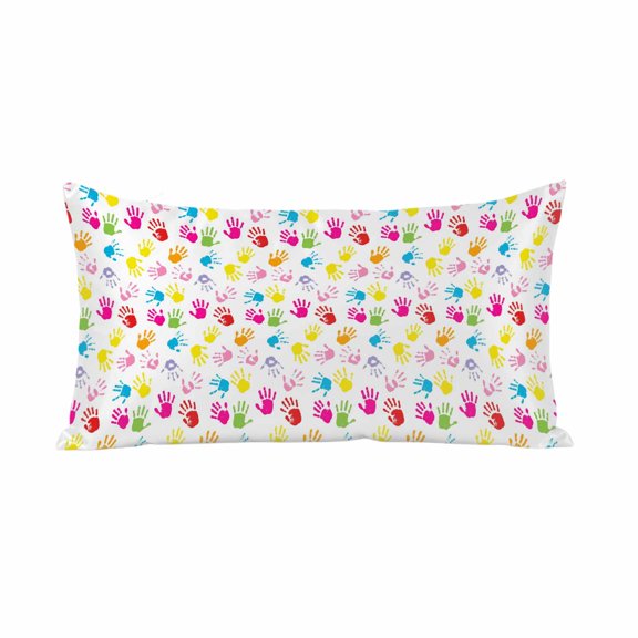 Colorful Handprint Satin Pillowcases with Zipper Cal King Size Cooling Silk Pillow Cases for Hair and Skin Smooth Soft Modern Abstract Cartoon Throw Pillow Covers for Women Men 20x40 Inch