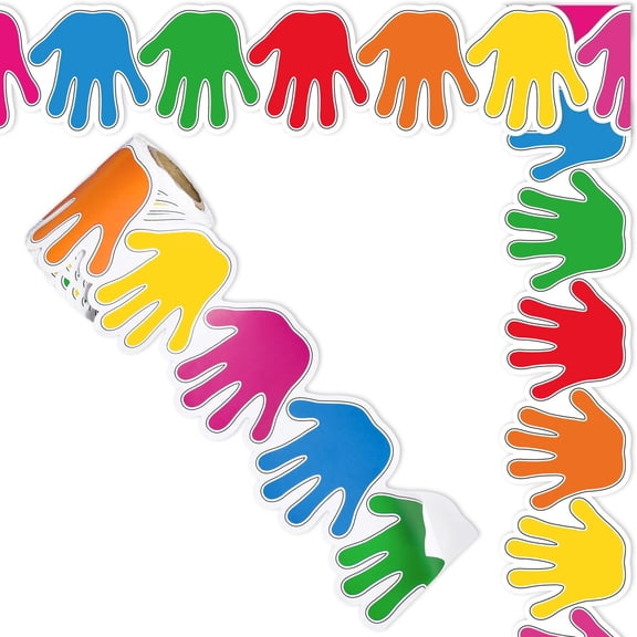Colorful Handprint Sticker Bulletin Board Borders Trims Chalkboard Decorative Border Sticker for Classroom Decoration