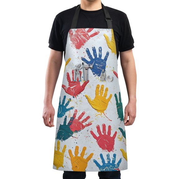 Colorful Handprints Chef Kitchen Apron with Pockets for Women Waterproof Aprons for Cooking Baking