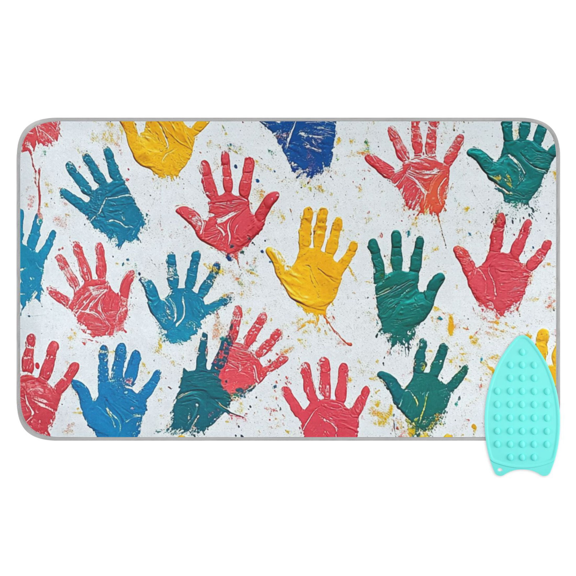 Colorful Handprints Ironing Mat Blanket for Table Top Travel Portable Ironing Board Pad 47.2x27.6 Inch