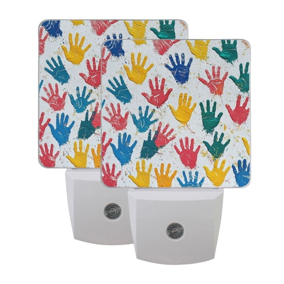 Colorful Handprints LED Night Light with Smart Sensor Plug Into Wall Dusk to Dawn 2 packs