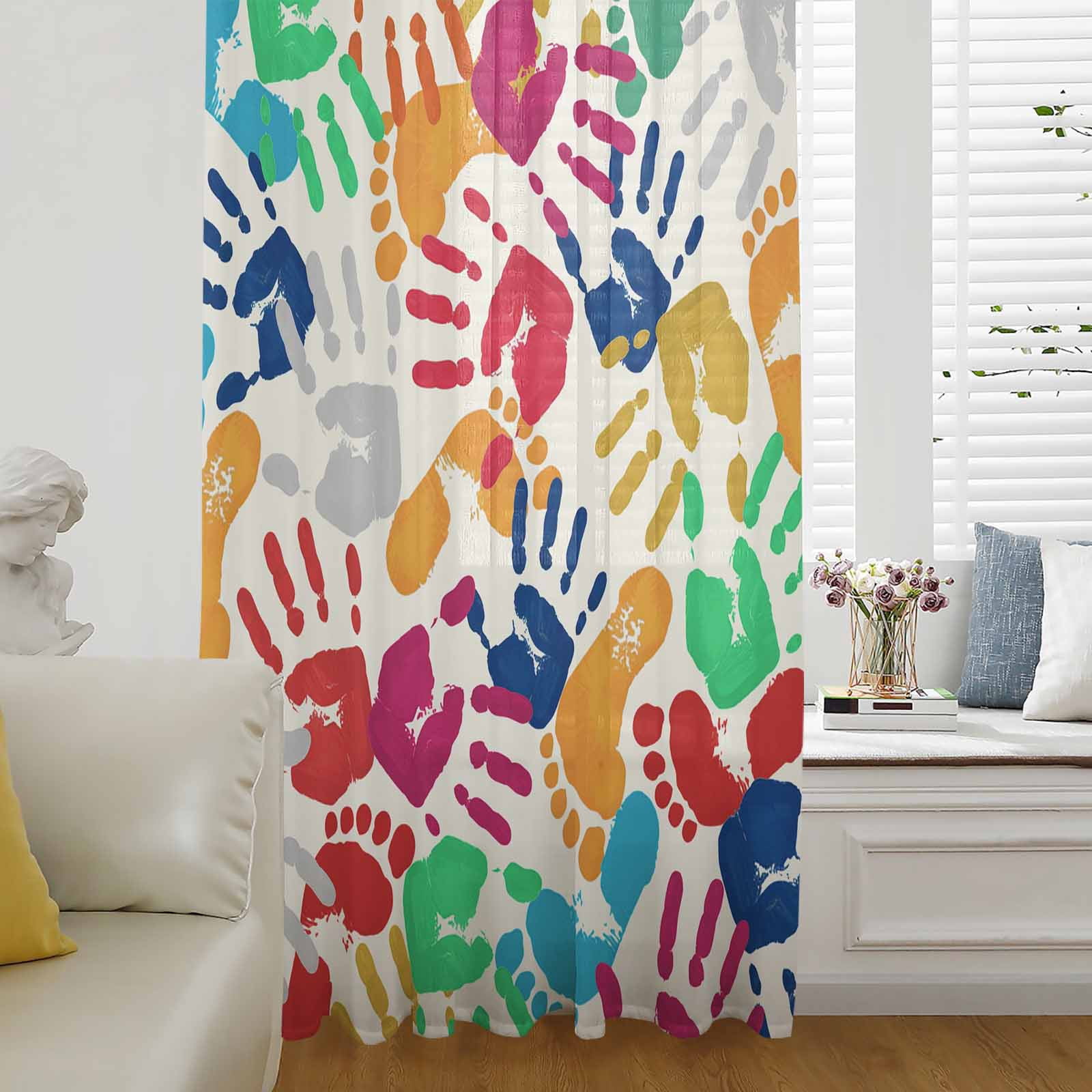 Colorful Handprints Sheer Curtains 72 Inches Long for Living Room ...