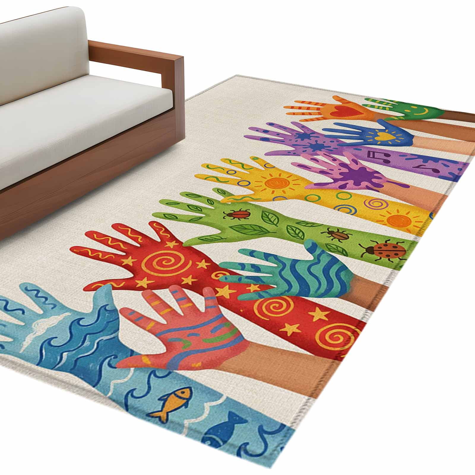 Fun Patterned Area Rugs Colorful Hands Print Area Rug 3x5 Washable Rug Non Slip Cartoon Cute ...