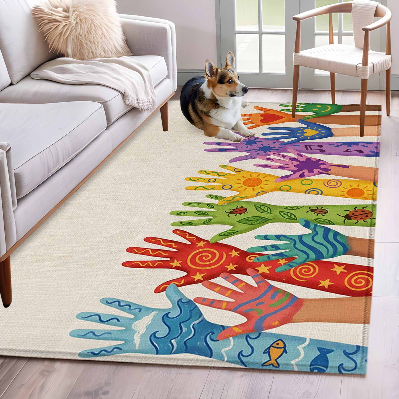 Colorful Hands Print Area Rugs 2.7'x5', Washable Small Throw Rugs for ...