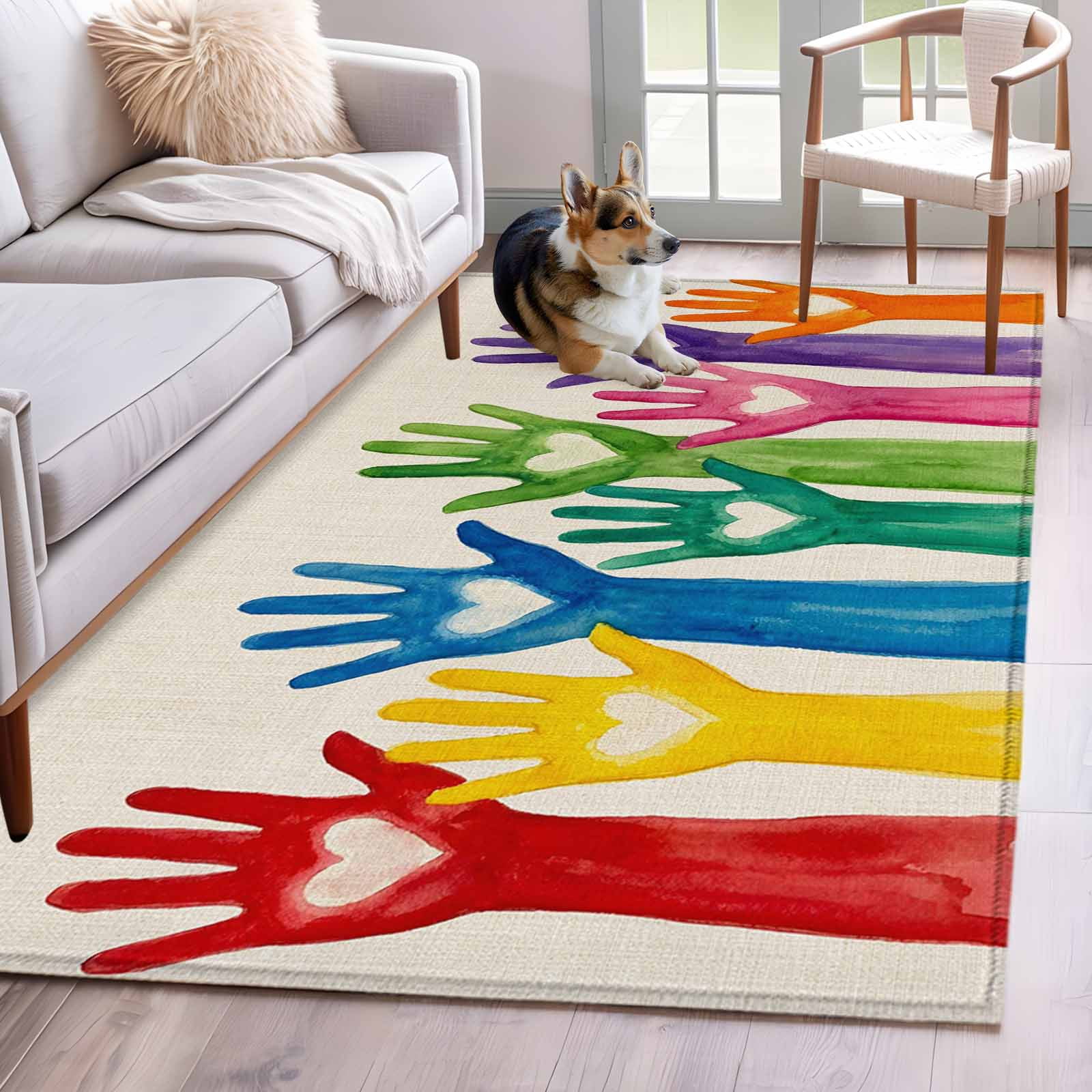 Colorful Hands Print Area Rugs 2.7'x5', Washable Small Throw Rugs for ...