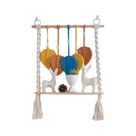Colorful Handwoven Wall Shelf Leaf Inspired Storage Rack Wall Mounted Shelf