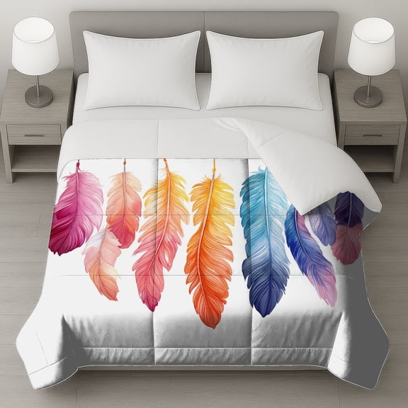 Colorful Hanging Feathers Queen Size Comforter