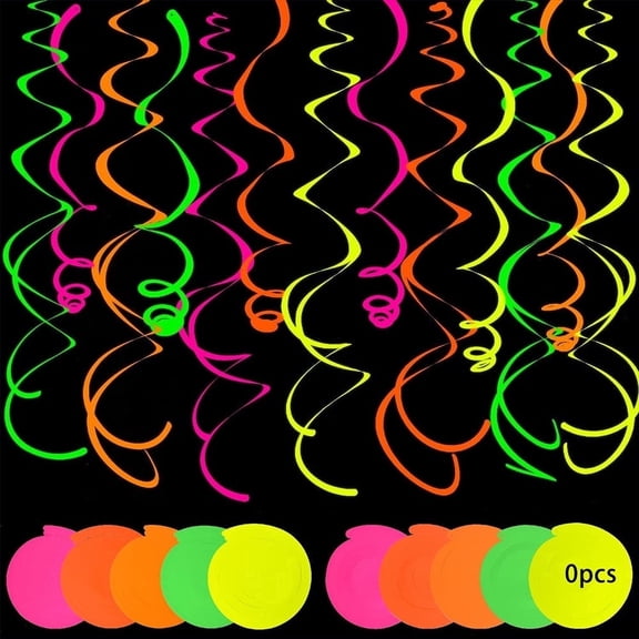 Colorful Hanging Swirl Decorations, Neon Ceiling Streamers for Glow Parties, Birthday Celebrations, and Dark Decorations Supplies, 40 Pcs