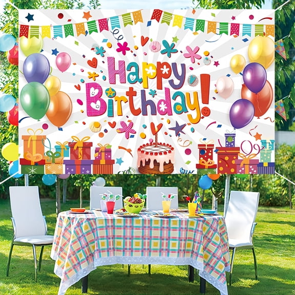 Colorful Happy Birthday Backdrop - 72.8x43.3 Inch Polyester Banner with Balloons & Gifts Design, Ideal for Kids' Birthday Party & Photo Booth