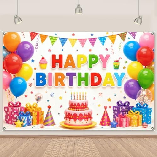 Colorful Happy Birthday Backdrop Banner Decorations custom 118×19.7 in ...
