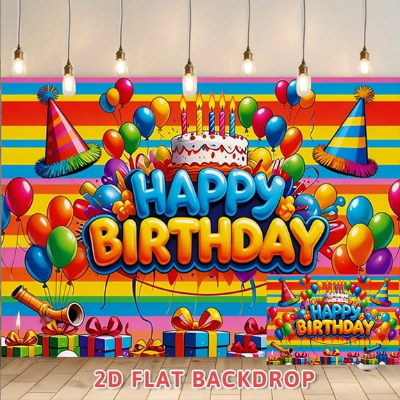 Colorful Happy Birthday Backdrop, Perfect for Birthday Party Venue Decoration, Photo Booth Background and Celebration Scene Layout
