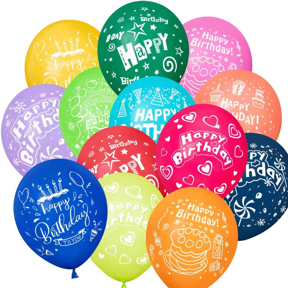 Colorful Happy Birthday Balloons 50 Latex Balloons with 'Happy Birthday' Print Perfect for