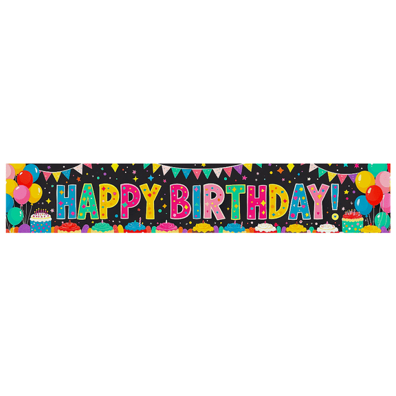 Colorful Happy Birthday Banner with Balloons Cupcakes and Stars Background Party Decoration Supplies Birthday Party Backdrop Photography Props for Celebrations Photo Booth Decor
