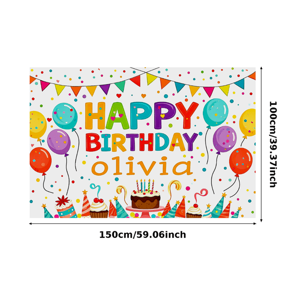 Colorful Happy Birthday Banner with Balloons Cupcakes and Cake Background Party Supplies for Birthday Party Decoration Photography Props Decorations
