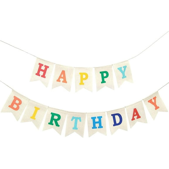 Colorful Happy Birthday Burlap Banner, Assembled Durable Birthday Party Decorations for Women Girl