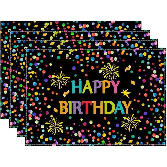 Colorful Happy Birthday Confetti Firework Placemats Set of 4 Table Mats Table Decorations 12x18 Inch
