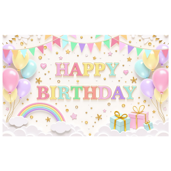 Colorful Happy Birthday Decorative Banner Neon Children Party Background for Birthday Celebration Kids Event Indoor Decoration