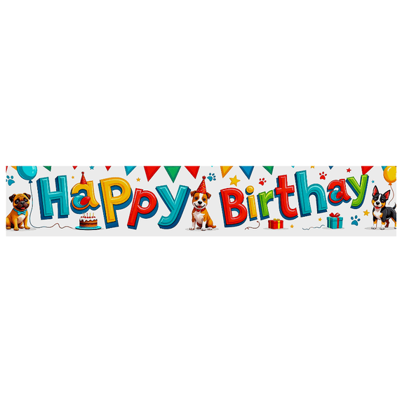 Colorful Happy Birthday Dog Theme Party Banner Backdrop Decorations with Balloons Background for Celebrations Kids Parties Supplies Events