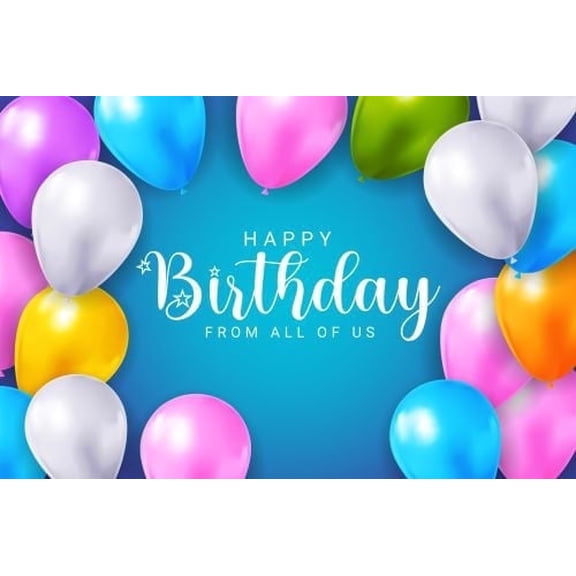 Colorful Happy Birthday From all of us Design with Balloons Edible Icing Image Cake topper, by Tnct.