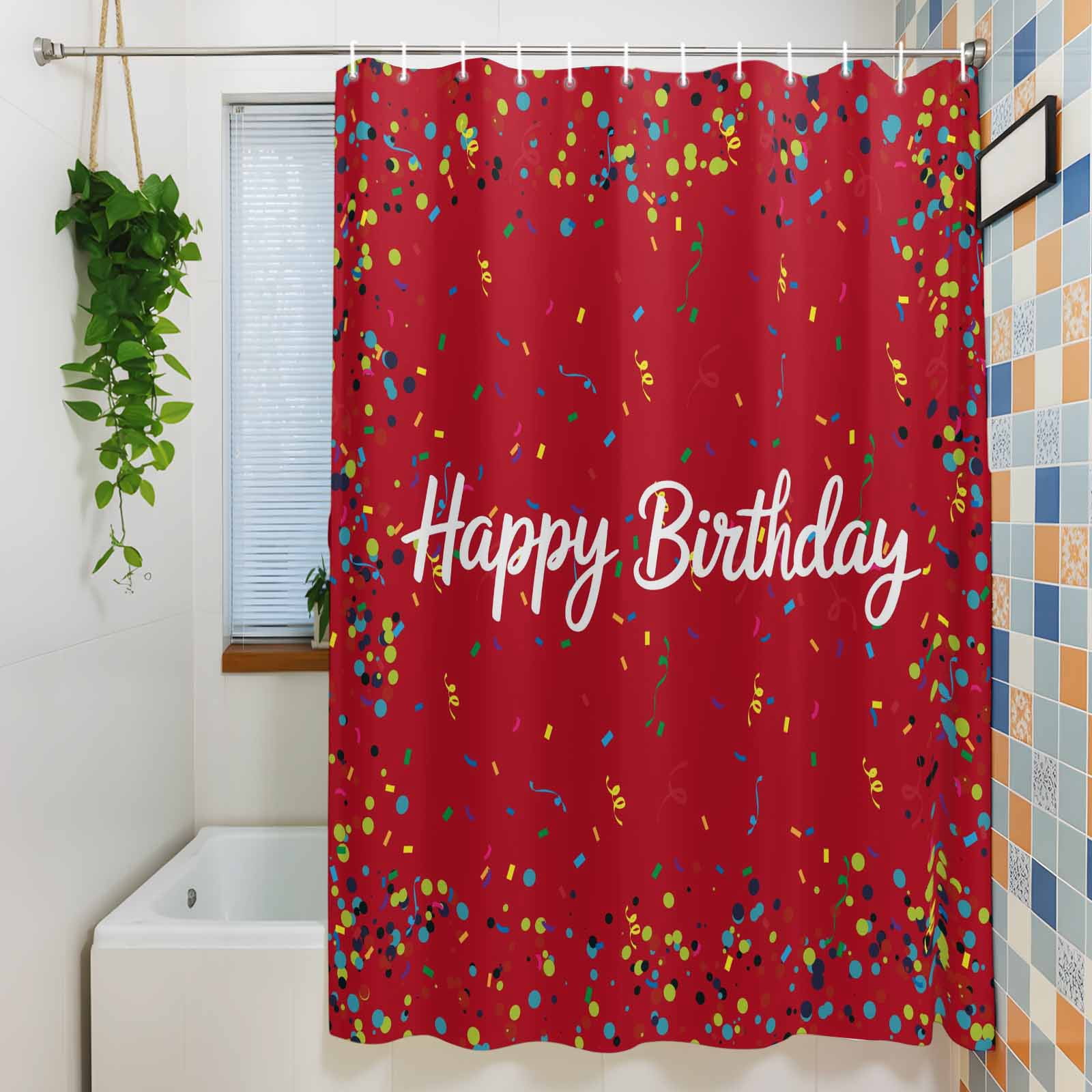 Colorful Happy Birthday Shower Curtain for Bathroom, Red Waterproof ...