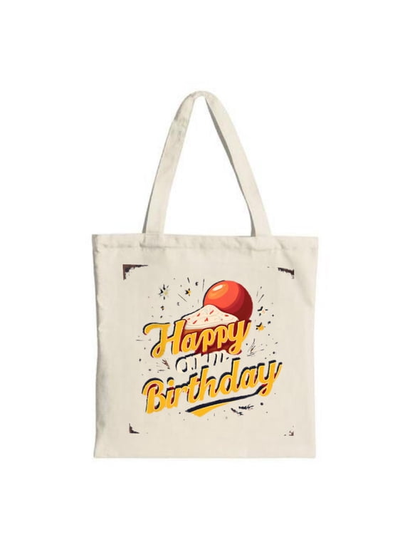 Colorful " Happy Birthday " Tote Bag with cake design perfect for parties travel and shopping Durable canvas material