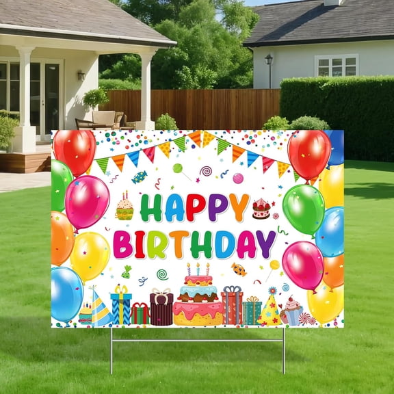 Colorful Happy Birthday Yard Sign with Stakes, Rainbow Birthday Lawn Sign for Party Decorations Indoor Outdoor Yard Garden Decor Gifts Favors Supplies Men Women Girls Boys, 22 x 12 Inch