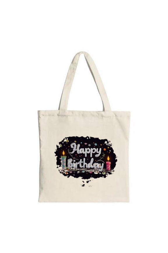 Colorful ' Happy Birthday ' design tote bag with candles and hearts perfect for parties and shopping Durable canvas with two handles