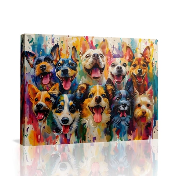 Colorful Happy Dogs Canvas Wall Art (Vibrant Pet Tone) Ready to Hang for Living Room