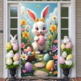 thumbnail image 1 of Colorful Happy Easter Banner Bunny Shaped Easter Bunny Display Peeps Design Polka Dot Pattern Peeps Backdrop for Easter Party Spring Celebration Holiday Gathering, 1 of 8