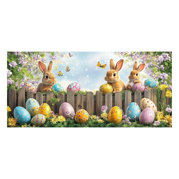 Colorful Happy Easter Garage Door Banner Decorations Funny Rabbit Easter Egg Flower Banner Door Cover Outdoor Indoor Spring Cute Bunny Party Photography Props
