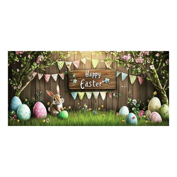 Colorful Happy Easter Garage Door Banner Decorations Funny Rabbit Easter Egg Flower Banner Door Cover Outdoor Indoor Spring Cute Bunny Party Photography Props