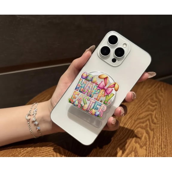 Colorful Happy Easter Phone Grip with Bunny Ears, Spring Eggs & Pastel Floral Details Charming