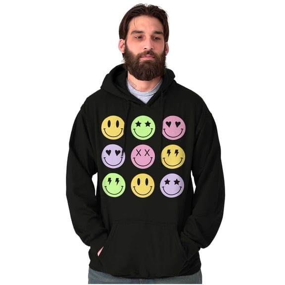 Colorful Happy Face Smile Eyes Hoodie Sweatshirt Women Men Brisco Brands L