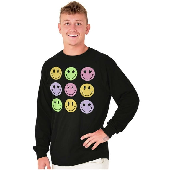 Colorful Happy Face Smile Eyes Long Sleeve TShirt Men Women Brisco Brands S