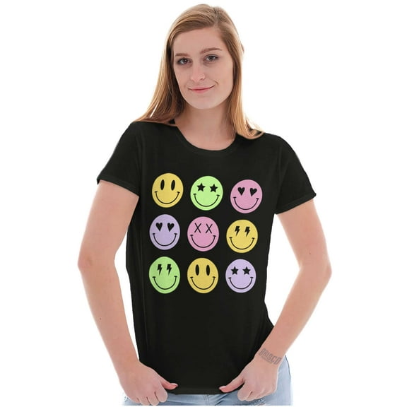 Colorful Happy Face Smile Eyes Womens Slim Fit Graphic Tee Brisco Brands X