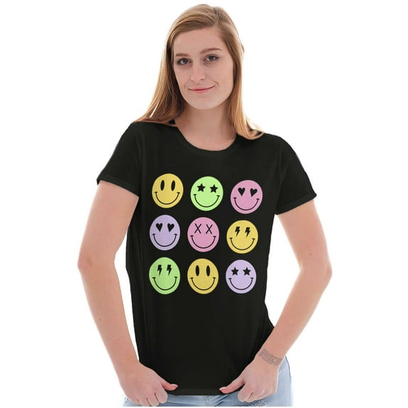 Colorful Happy Face Smile Eyes Womens Slim Fit Graphic Tee Brisco Brands S