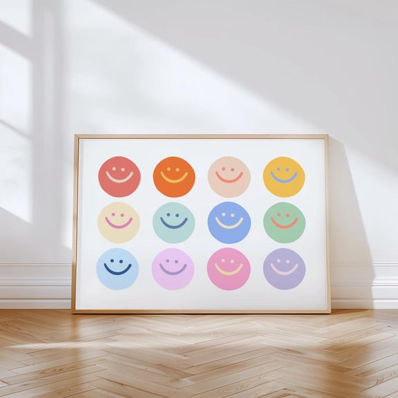 Colorful Happy Face Wall Art Positive Vibes Decor Print Unframed Paper Print