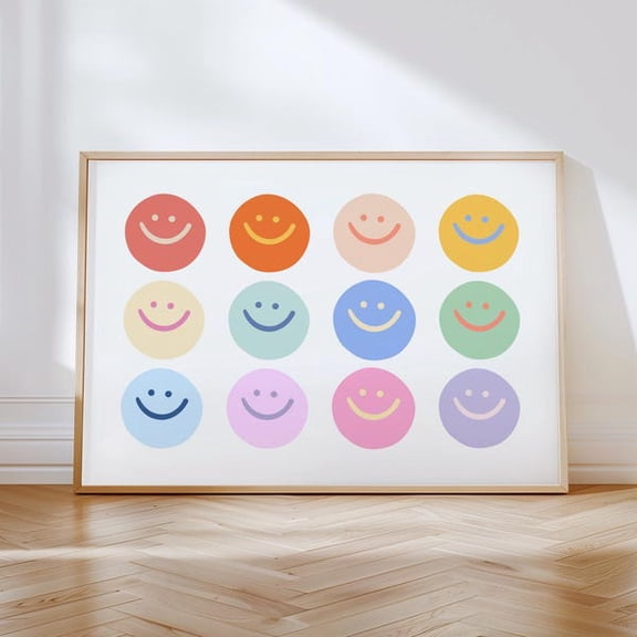 Colorful Happy Face Wall Art: Positive Vibes Poster, Unframed Paper Poster 8x10in