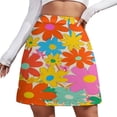 thumbnail image 1 of Colorful Happy Flower Art Print Women's High Waist Skirt Stretchy Casual Mini Skirt, 1 of 8