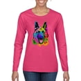thumbnail image 1 of Colorful Happy German Shepherd Dog Animal Lover Womens Graphic Long Sleeve T-Shirt, Fuschia, Small, 1 of 3